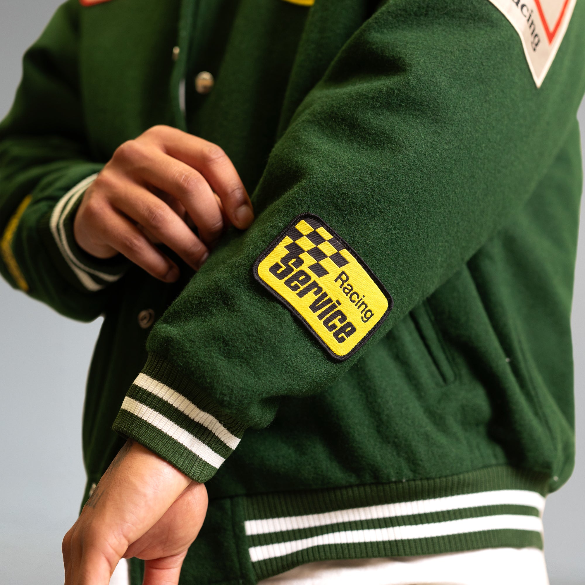 Garage Varsity Jacket in Green